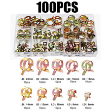 100 Spring Hose Clamp 6-22mm Fastener Kit Fuel Water Line Pipe Air Tube Clip Set