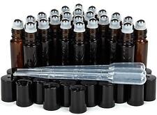 24 Pk Amber 10 Ml Glass Roll-on Bottles Stainless Steel Roller 3 Droppers