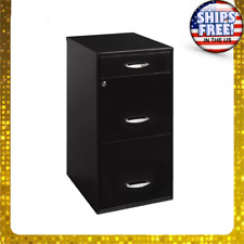 Filing Cabinet 18w 3-drawer Organizer File Black For Home Office