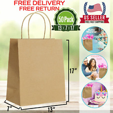 50 Bags-13x7x17- Brown Paper Bags With Handles Bulks
