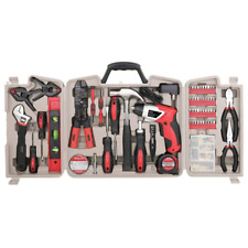 Home Tool Kit W Cordless Screwdriver Complete Set Diy Pliers Ratchet Wrenches
