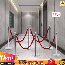 6pcs Silver Crowd Control Barriers Queue Line With Red Velvet Ropes For Theater
