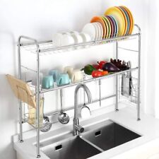 2 Tier Over The Sink Dish Drying Rack Stainless Kitchen Cutlery Rack Adjustable