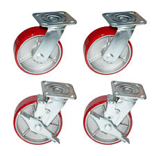 4 Pack 568inch Heavy Duty Caster Set With Red Polyurethane On Steel Wheels