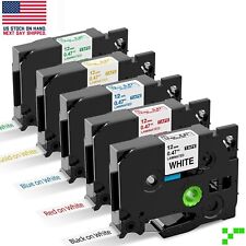 5x Tape For Brother P-touch Tze Label Maker 12mm Blackredbluegreengold Print