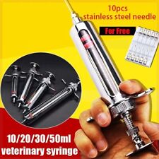 Animal Syringe Stainless Steel Reusable Pig Cattle Sheep Injector Vet Tools