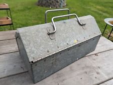 Vintage Machinist Galvanized Tool Box Industrial Riveted Metal Toolbox