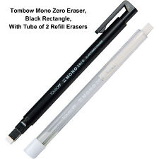 Tombow Mono Zero Eraser Black Rectangle With Tube Of 2 Refill Erasers