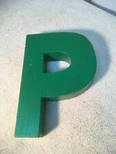 Letter Pb Big Vtg Wood Block Type Italic Font 8in X 5in X 1.5in Green