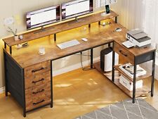 L Shaped Gaming Desk With Led Lights Power Outlets Home Office Desk W5 Drawers
