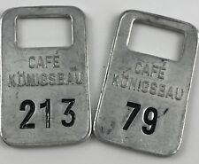 Vintage Metal Locker Hat Coat Check Tags 1960s Cafe Konigsbau Germany Stuttgart