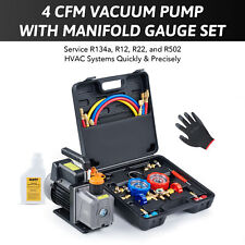 Omt 13hp 4cfm Ac Vacuum Pump W Gauge Set R12 R22 R134a R502 Mechanic Hvac Tool