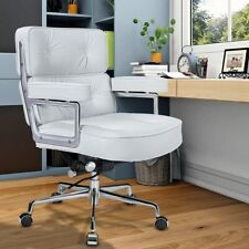 White Genuine Leather Office Chair Executive Computer Desk Task Chair Seat