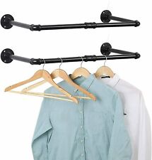 2pcs Industrial Metal Pipe Clothes Rail Bar Wall Mounted Heavy Duty Clothes Rack