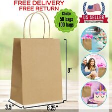 6.25x3.5x8brown Kraft Bag Bulk With Handle.ideal For Retail Merchandise Shopping