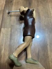 Vintage Carved Wood Golfer Statue Romer Of Italy