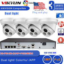 Hikvision Compatible Kit 4ch Nvr 5mp Security Ip Camera Dual Light Colorvu Lot