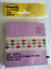 Post It Page Markers Tabs 3 Pc 50 Each 0.9 In X 2.8 In Pink Diamonds Design