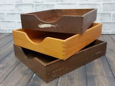 Lot 3 Vintage Wood Desk Letter Organizer Tray Dovetail Wood Office In Out Box