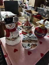 Lot Of 4 Enamel Ceramic Christmas Trinket Boxes. Ring Jewelry Gift Boxes
