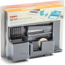 New Poppin All Set Desk Collection Gray 12 Piece Letter Tray Stapler Pen Cup