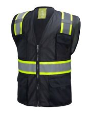Black Two Tones Safety Vest With Multi-pocket Tool