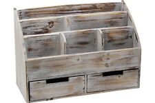 Vintage Rustic Wooden Office Desk Organizer Mail Rack Distressed Torched Wood