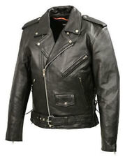 Mens Classic Side Laces Police Style Premium Cowhide Motorcycle Leather Jacket