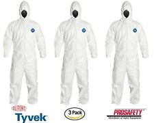 3 Pk Dupont Ty127s Tyvek Protective Disposable Coverall Clothing Bunny Suit Hood