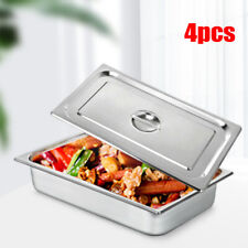 4pcs Deep Full Size Steam Table Pans With Lids Hotel Food Pan Stainless Steel 4