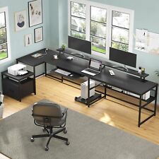 Reversible L Shaped Home Office Desk With Power Outlet 101.5 Computer Desk