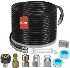 Sewer Line Drain Jetter Kit 14 X 50ft Hose W Sewer Nozzle Adapter 5800ps