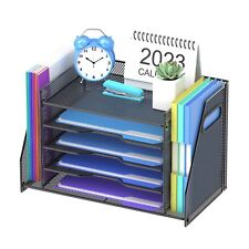Desk Organizer With 2 Vertical Magazine File Holders Mesh Paper Letter Tray ...