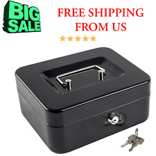 Locking Medium Steel Cash Box With Money Tray Lock Box Black Medium With Key