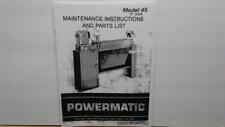 Powermatic 45 12 Lathe Maintenance Parts Manual 302406075059