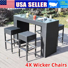 Set Of 4 Outdoor Wicker Rattan Bar Stool Set Furniture Club Chairs Garden Patio