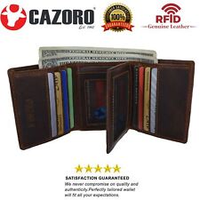 Cazoro Mens Rfid Blocking Hunter Leather Credit Card Id Trifold Wallet