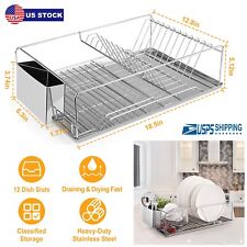 Kitchen Over Sink Dish Drying Rack Stainless Steel Drainer Holder W Drainboard