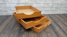 Lot 3 Vintage Wood Desk Legal Organizer Tray Dovetail Wood Office In Out Box