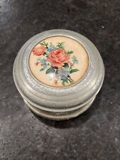 Vintage Metal Powder Puffmusic Boxlid With Rose Bouquet. Works