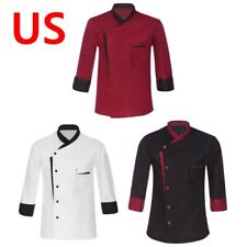 Us Mens Long Sleeve Chef Coat Jacket Men Kitchen Work Hotel Cooking Uniform