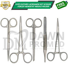 5 Pcs Suture Scissors Forceps Hemostats Needle Holders Surgical Laceration Set