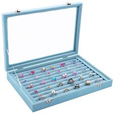 100 Rings Organizer Tray Velvet Glass Earrings Box 10 Slots Jewelry Display Case