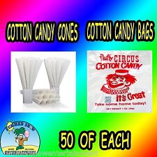 50 Cotton Candy Bags-50 Cotton Candy Cones Plain Concession Fair Supply