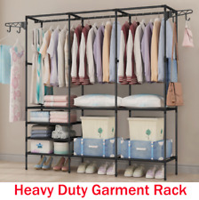 Heavy Duty Closet Organizer Metal Garment Rack Clothes Hanger Storage Shoes Rack