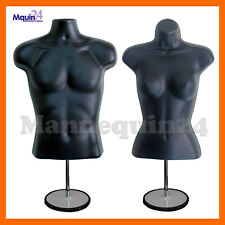 2 Pack Mannequin Torso Body Forms Set Male Female Black W2 Stands 2 Hangers