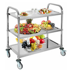 3-tier Stainless Steel Utility Cart Wheels Kitchen Trolley Rolling Serving Cart