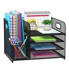 Desk Organizer 4-tier Mesh Paper Letter Tray Organizer With Vertical File Hol...