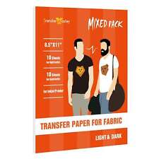 Inkjet Printable Heat Transfer Paper Dark Light T-shirt Iron-on 20 Sheets 8.5x11
