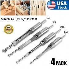 4pc Woodworking Square Hole Drill Bits Wood Saw Mortising Chisel Cutter Tool Set